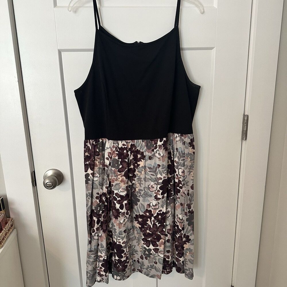 Women's PurpleFloral Print Skirted Sleeveless Spaghetti Strap Loft Dress Size 16
